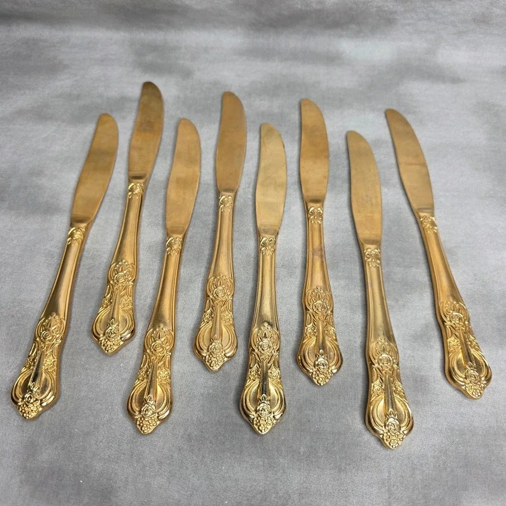(X8) Hanford Forge Princeton Gold Electroplate Dinner Knives 8.5
